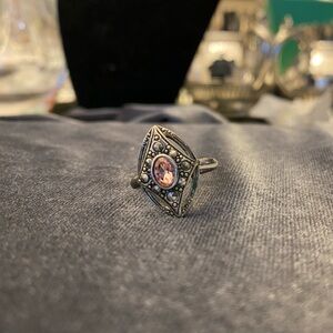 Vintage Avon Marcasite & Pink CZ Ring Size 8 | Art Deco Style | Silver Tone